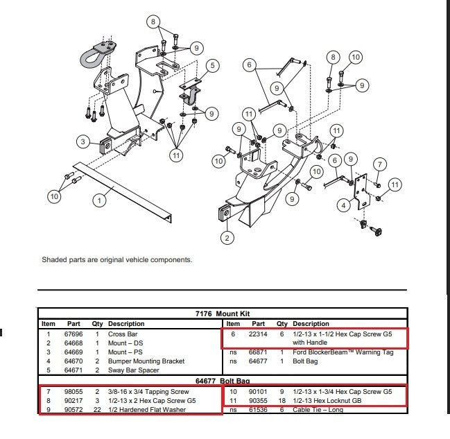 Fisher 7176 Snow Plow Mount Bolt Kit 64677 Minute 2005-2007 Ford Superduty Ultra