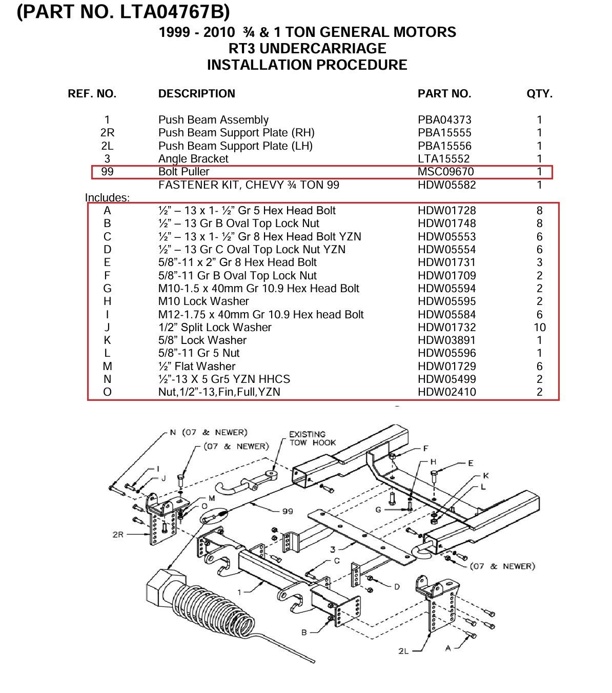Boss LTA04767B Snow Plow Mount Bolt Kit RT3 HDW05582 99-10 Chevy/GM 2500 3500