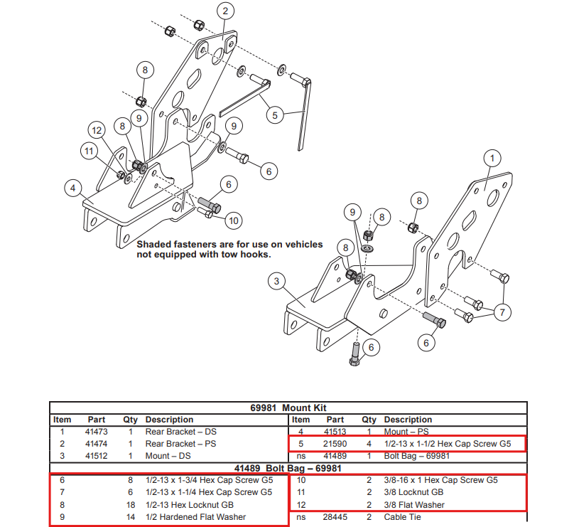 Western SnowEx 69981 Snow Plow Mount Bolt Kit 41489 2011-2019 Chevy/GM 2500 3500