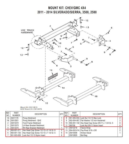 Hiniker Snow Plow Mount Bolt Kit  25012815 25012870 2011-2014 Chevy/GM 2500 3500